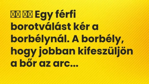 Vicc: 
		  
		  Egy férfi borotválást kér a borbélynál. A borbély, hogy…