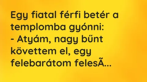Vicc: Egy fiatal férfi betér a templomba gyónni:

– Atyám, nagy bűnt követtem el,…