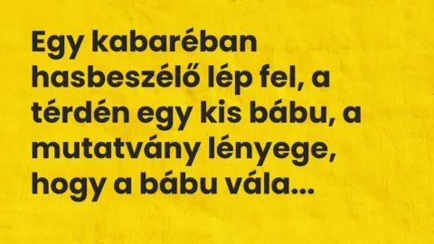 Vicc: Egy kabaréban hasbeszélő lép fel, a térdén egy kis bábu, a mutatvány lényege,…