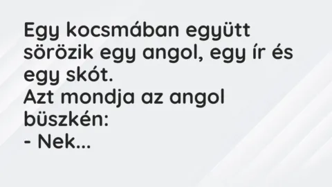 Vicc: Egy kocsmában együtt sörözik egy angol, egy ír és egy skót.

Azt mondja az a…