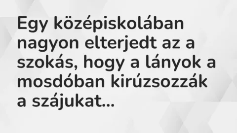 Vicc: Egy középiskolában nagyon elterjedt az a szokás, hogy a lányok a mosdóban…