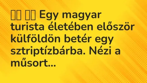 Vicc: 
		  
		  Egy magyar turista életében először külföldön betér egy…
