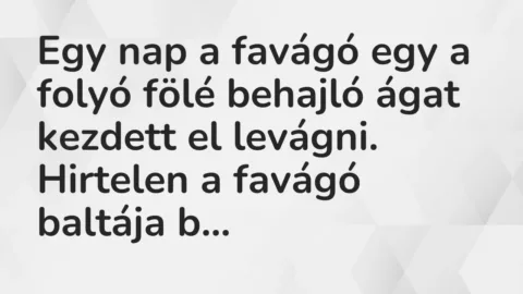 Vicc: Egy nap a favágó egy a folyó fölé behajló ágat kezdett el levágni. Hirtelen a…