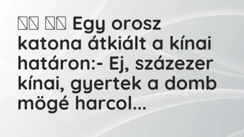 Vicc: 
		  
		  Egy orosz katona átkiált a kínai határon:- Ej, százezer…