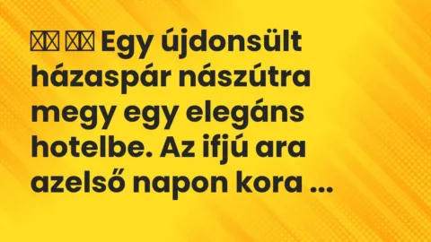 Vicc: 
		  
		  Egy újdonsült házaspár nászútra megy egy elegáns hotelbe….