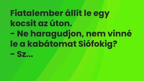 Vicc: Fiatalember állít le egy kocsit az úton.

– Ne haragudjon, nem vinné le a…