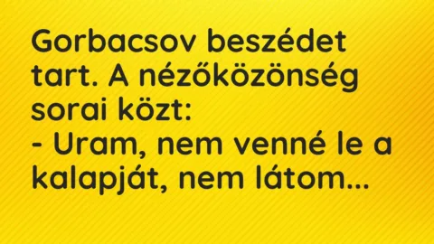 Vicc: Gorbacsov beszédet tart. A nézőközönség sorai közt:

– Uram, nem venné le a…