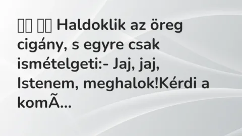 Vicc: 
		  
		  Haldoklik az öreg cigány, s egyre csak ismételgeti:-…