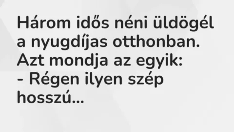 Vicc: Három idős néni üldögél a nyugdíjas otthonban.

Azt mondja az egyik:

-…