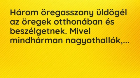 Vicc: Három öregasszony üldögél az öregek otthonában és beszélgetnek. Mivel mindhárman…