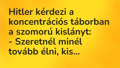 Vicc: Hitler kérdezi a koncentrációs táborban a szomorú kislányt:

– Szeretnél…