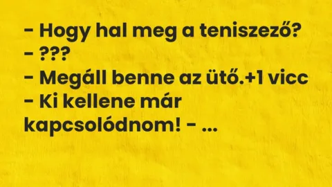 Vicc: – Hogy hal meg a teniszező?

– ???

– Megáll benne az ütő.