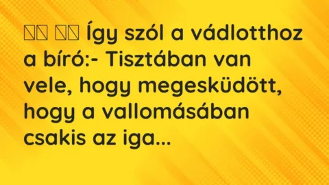 Vicc: 
		  
		  Így szól a vádlotthoz a bíró:- Tisztában van vele, hogy…