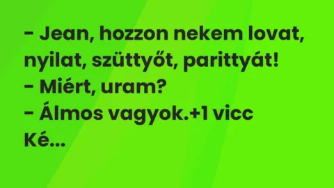 Vicc: – Jean, hozzon nekem lovat, nyilat, szüttyőt, parittyát!

– Miért,…
