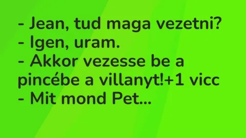 Vicc: – Jean, tud maga vezetni?

– Igen, uram.

– Akkor vezesse be a pincébe a…