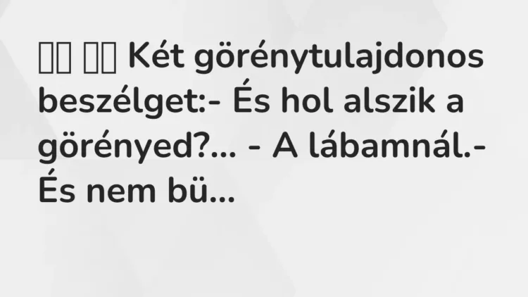 Vicc:
Két görénytulajdonos beszélget:- És hol alszik a… Vicc:
Két görénytulajdonos beszélget:- És hol alszik a…