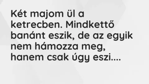 Vicc: Két majom ül a ketrecben. Mindkettő banánt eszik, de az egyik nem hámozza meg,… Vicc: Két majom ül a ketrecben. Mindkettő banánt eszik, de az egyik nem hámozza meg,…