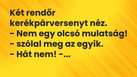 Vicc: Két rendőr kerékpárversenyt néz.

– Nem egy olcsó mulatság! – szólal meg az…