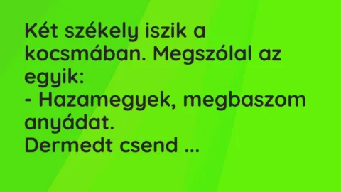 Vicc: Két székely iszik a kocsmában. Megszólal az egyik:

– Hazamegyek, megbaszom…