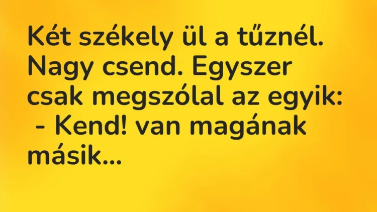 Vicc: Két székely ül a tűznél. Nagy csend. Egyszer csak megszólal az egyik:
-… Vicc: Két székely ül a tűznél. Nagy csend. Egyszer csak megszólal az egyik:
-…