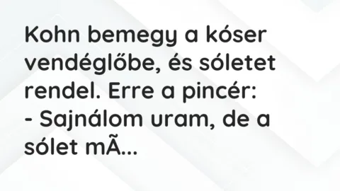 Vicc: Kohn bemegy a kóser vendéglőbe, és sóletet rendel. Erre a pincér:

-…