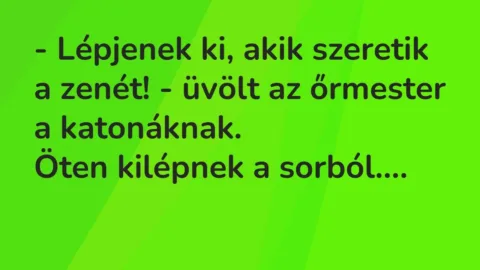 Vicc: – Lépjenek ki, akik szeretik a zenét! – üvölt az őrmester a…