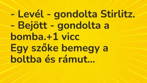 Vicc: – Levél – gondolta Stirlitz.

– Bejött – gondolta a bomba.