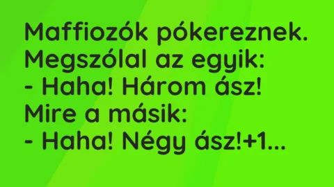 Vicc: Maffiozók pókereznek. Megszólal az egyik:

– Haha! Három ász!

Mire a…