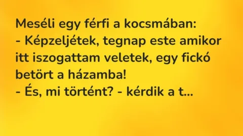 Vicc: Meséli egy férfi a kocsmában:

– Képzeljétek, tegnap este amikor itt…