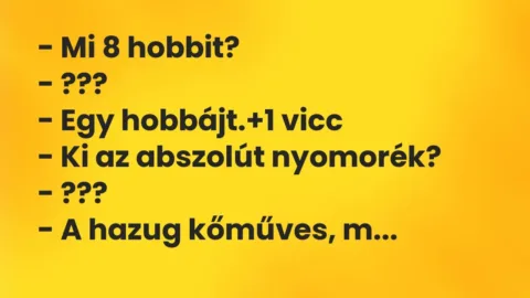 Vicc: – Mi 8 hobbit?

– ???

– Egy hobbájt.