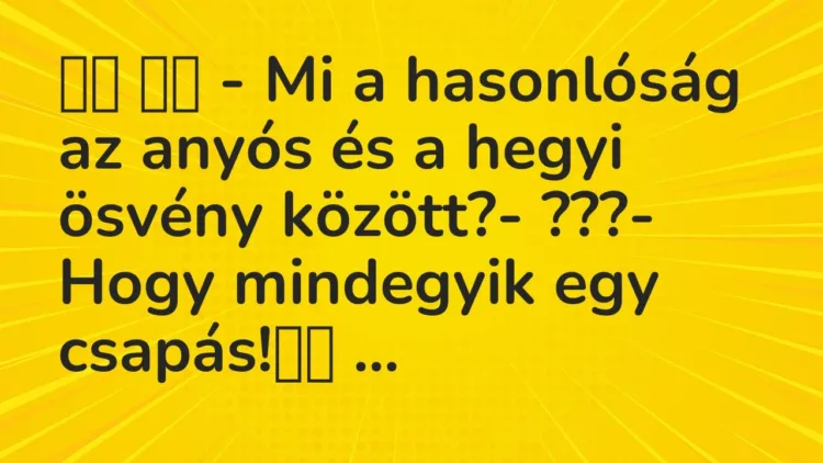 Vicc:
– Mi a hasonlóság az anyós és a hegyi ösvény között?-… Vicc:
– Mi a hasonlóság az anyós és a hegyi ösvény között?-…