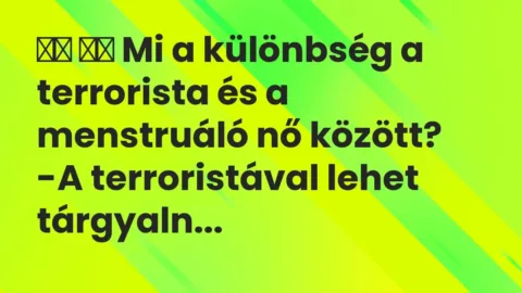Vicc: 
		  
		  Mi a különbség a terrorista és a menstruáló nő között? -A…