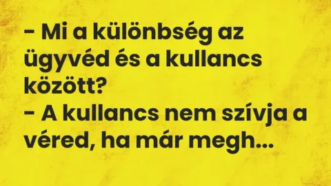 Vicc: – Mi a különbség az ügyvéd és a kullancs között?

– A kullancs nem szívja a…