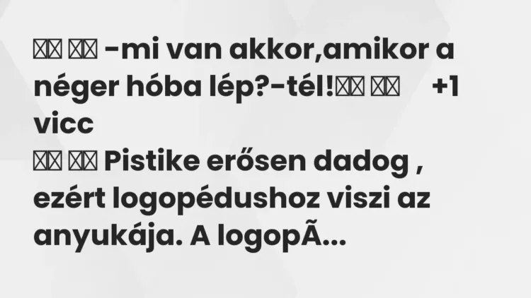 Vicc:
-mi van akkor,amikor a néger hóba lép?-tél! … Vicc:
-mi van akkor,amikor a néger hóba lép?-tél! …