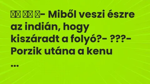 Vicc: 
		  
		  ‎- Miből veszi észre az indián, hogy kiszáradt a…