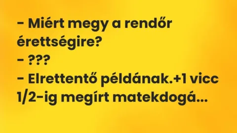 Vicc: – Miért megy a rendőr érettségire?

– ???

– Elrettentő példának.