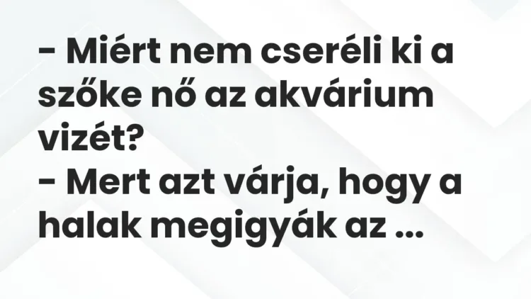 Vicc: – Miért nem cseréli ki a szőke nő az akvárium vizét?
– Mert azt várja, hogy… Vicc: – Miért nem cseréli ki a szőke nő az akvárium vizét?
– Mert azt várja, hogy…