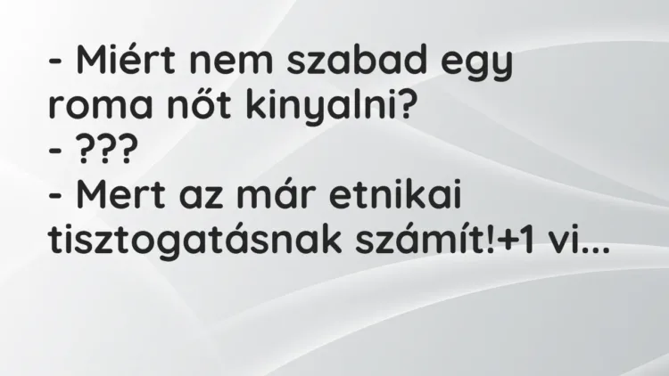 Vicc: – Miért nem szabad egy roma nőt kinyalni?
– ???
– Mert az már etnikai… Vicc: – Miért nem szabad egy roma nőt kinyalni?
– ???
– Mert az már etnikai…