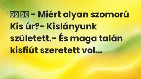 Vicc: 
		  
		  – Miért olyan szomorú Kis úr?- Kislányunk született.