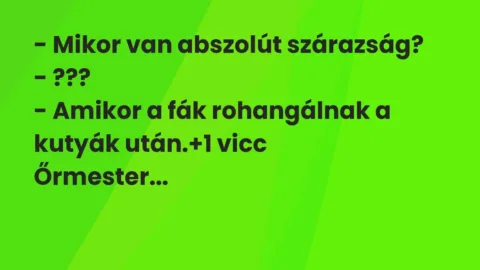 Vicc: – Mikor van abszolút szárazság?

– ???

– Amikor a fák rohangálnak a…