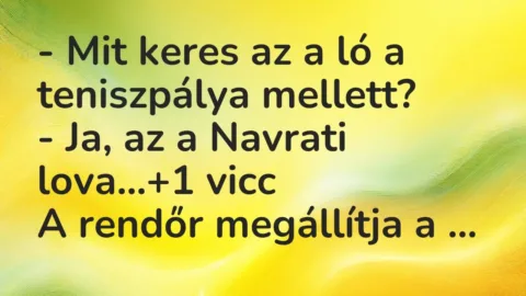 Vicc: – Mit keres az a ló a teniszpálya mellett?

– Ja, az a Navrati lova…