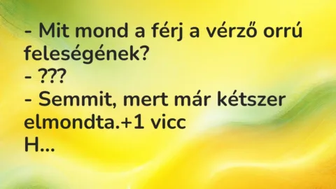 Vicc: – Mit mond a férj a vérző orrú feleségének?

– ???

– Semmit, mert már…