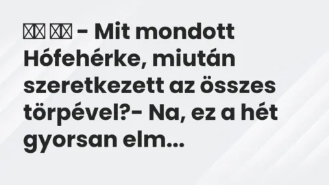 Vicc: 
		  
		  – Mit mondott Hófehérke, miután szeretkezett az összes…