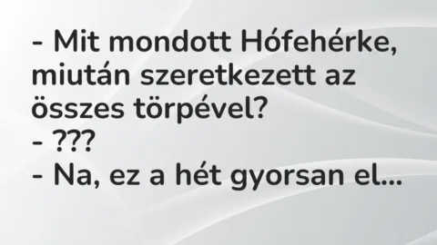 Vicc: – Mit mondott Hófehérke, miután szeretkezett az összes törpével?

-…