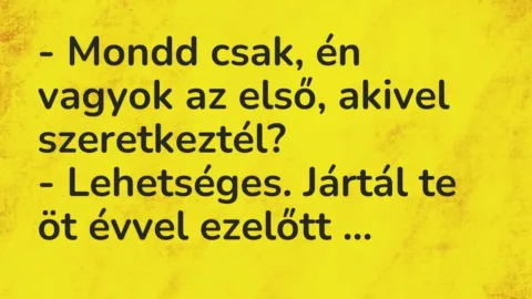 Vicc: – Mondd csak, én vagyok az első, akivel szeretkeztél?

– Lehetséges. Jártál…