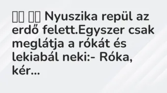 Vicc: 
		  
		  Nyuszika repül az erdő felett.Egyszer csak meglátja a…