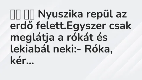 Vicc: 
		  
		  Nyuszika repül az erdő felett.Egyszer csak meglátja a…