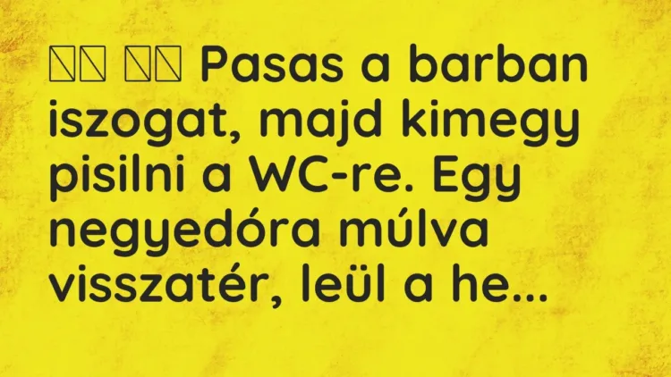 Vicc:
Pasas a barban iszogat, majd kimegy pisilni a WC-re. Egy… Vicc:
Pasas a barban iszogat, majd kimegy pisilni a WC-re. Egy…