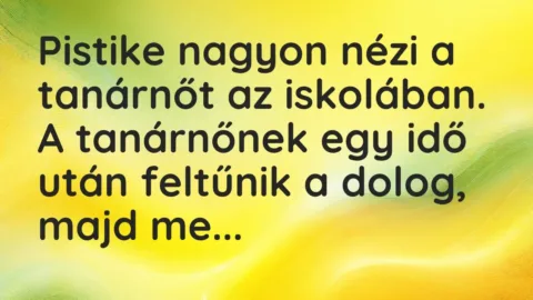 Vicc: Pistike nagyon nézi a tanárnőt az iskolában. A tanárnőnek egy idő után feltűnik…