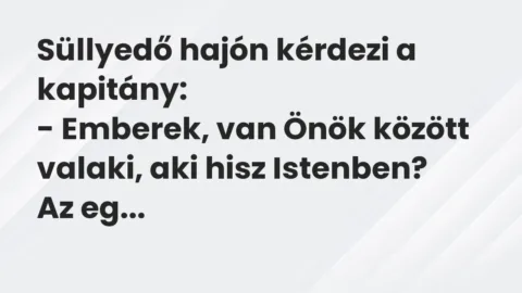 Vicc: Süllyedő hajón kérdezi a kapitány:

– Emberek, van Önök között valaki, aki…